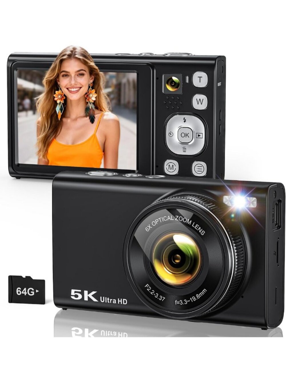 High-Resolution 5K Digital Camera, 96MP Dual Lens, 6X Optical Zoom for